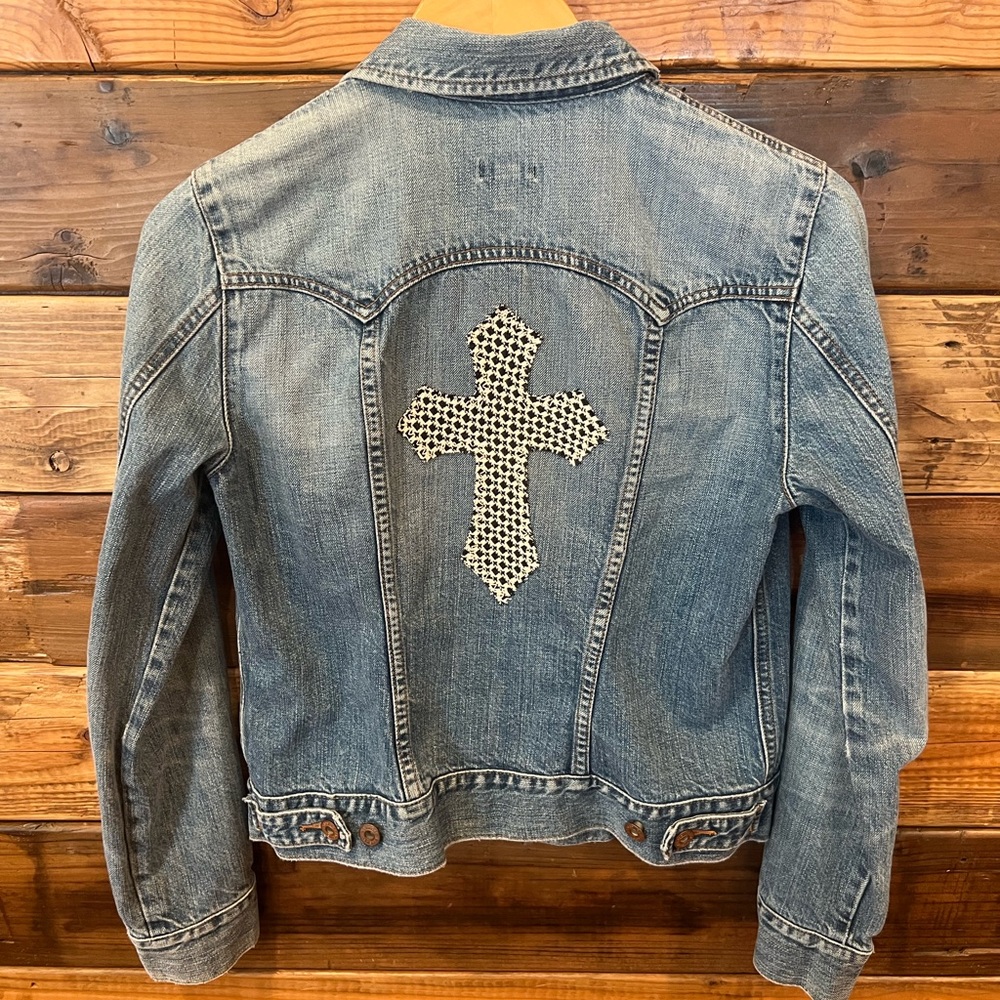 One-of-a-Kind Vintage Gap MadAndie Jean Jacket with Custom Cross - Small